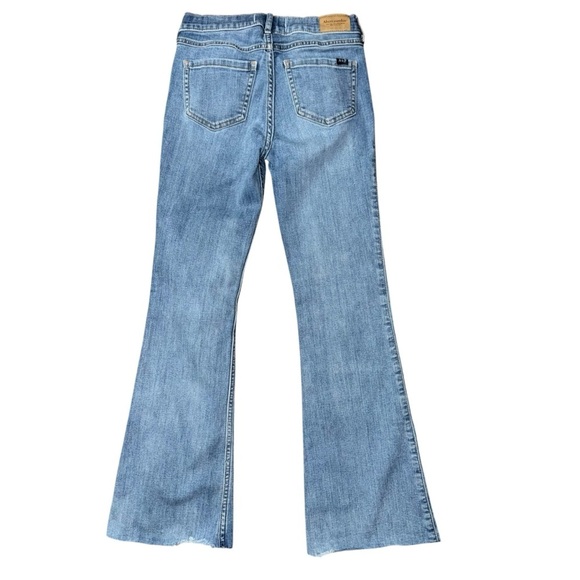 Abercrombie Kids Girls 11/12 Blue Patches Faded  High-Rise Flare Denim Unhemmed - Picture 2 of 6